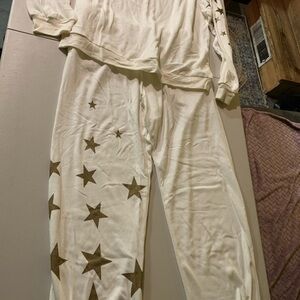 Kori cream Top  and pant set with gold Accents